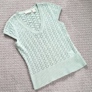 Y2K DKNY Longline Mint Green Crochet Cotton Capsleeve Sweater, Size L